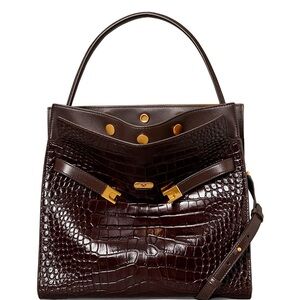 Tory Burch Lee Radziwill Brown Embossed Leather Satchel